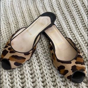 Christian Louboutin Leopard Calf Hair Slides Slip On Mules Shoes